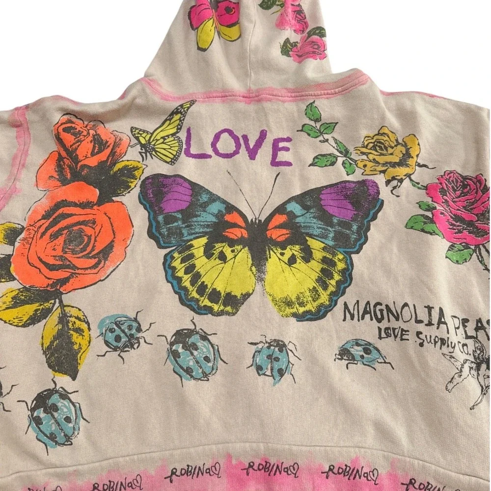 Magnolia Pearl Awaken Sleeping Heart Zip Up Hoodie Sweatshirt Front Pockets NWT
